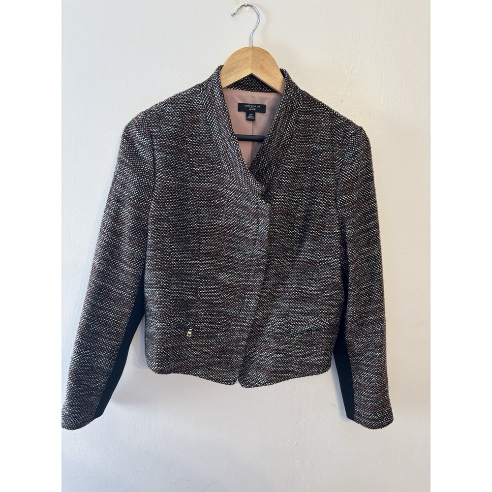 Ann Taylor‎ Women's Black Metropolis Tweed Moto Jacket Zip Lined Size 12P